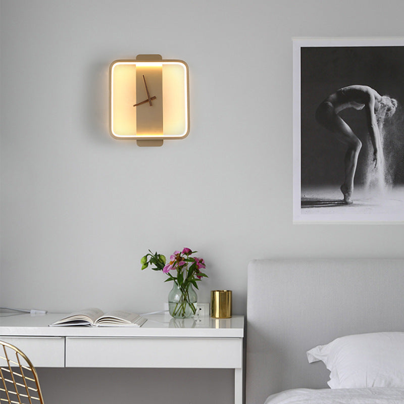 Nordic Wall Lamp with Clock – Bedroom Bedside Lighting